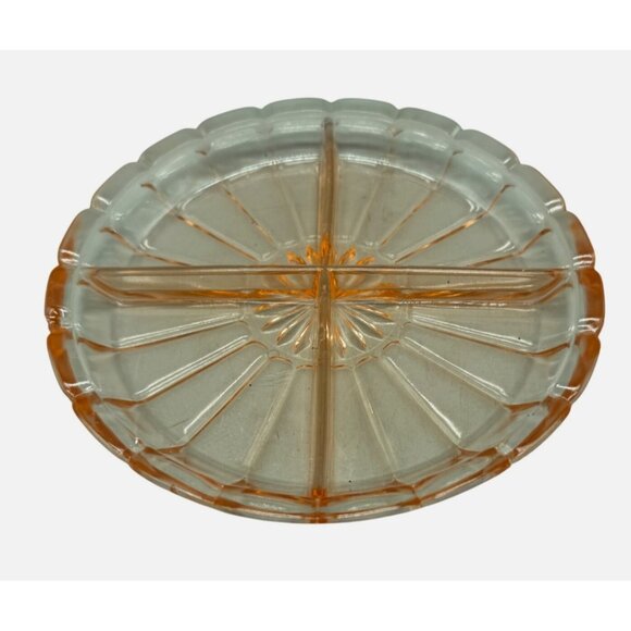 Vtg Glass Divided Serving pink depression relish dish Accents rippled 7.25" READ - Picture 1 of 2